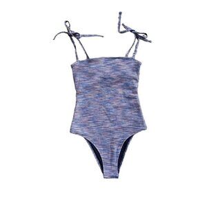 NEW Aerie Blue Pique Bandeau One Piece Swimsuit Shoulder Ties